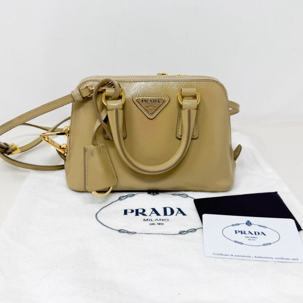 Prada Beige Saffiano Patent Mini Bag